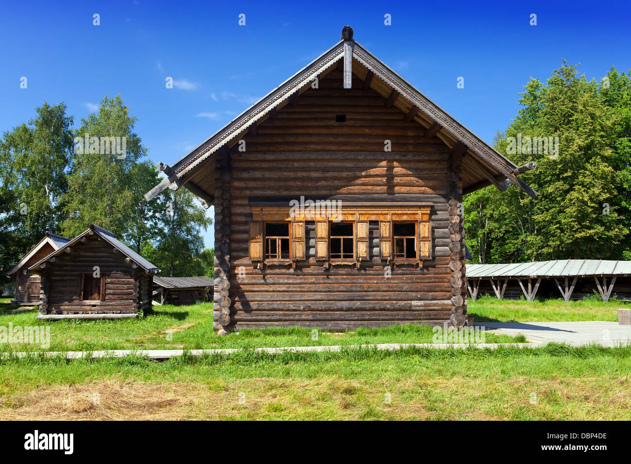 Freilichtmuseum der alten Holzarchitektur. Russland. Vitoslavlitsy, Groß Nowgorod. Stockfoto