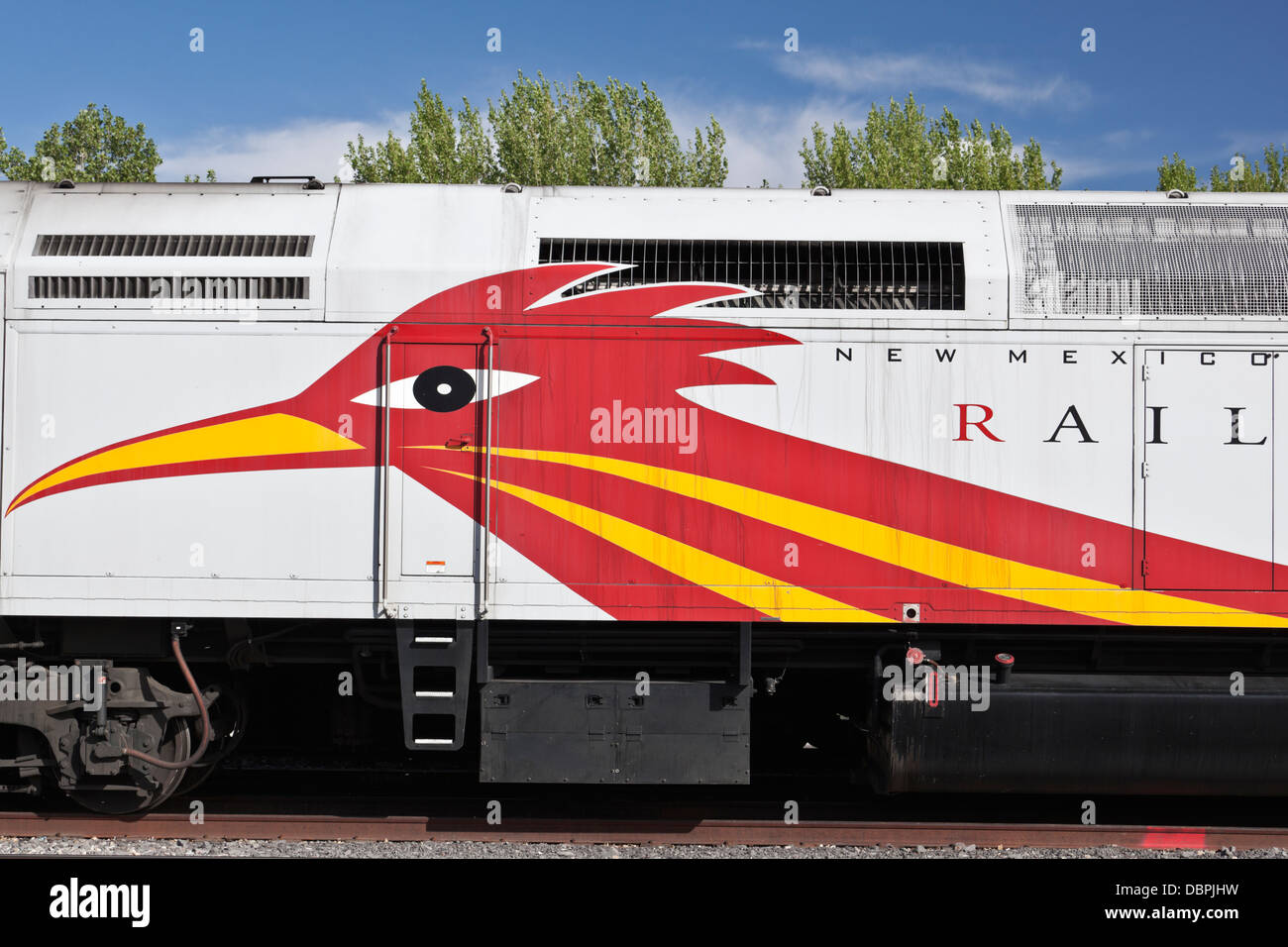 Roadrunner Zug, Railyard District, Santa Fe, New Mexico, USA. Stockfoto