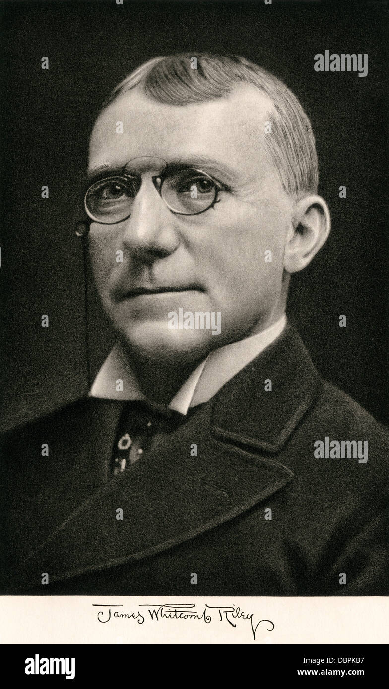 Amerikanischer Dichter James Whitcomb Riley, mit seinem Autogramm. Photogravure Stockfoto Amerikanischer Dichter James Whitcomb Riley, mit seinem Autogramm. Photogravure Stockfoto