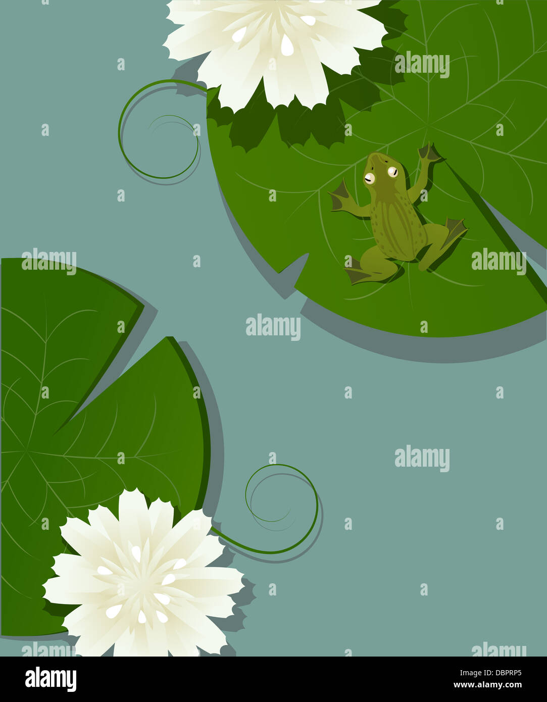 Abbildung eines kleinen Frosches über einen Lotus verlassen im pod Stockfoto