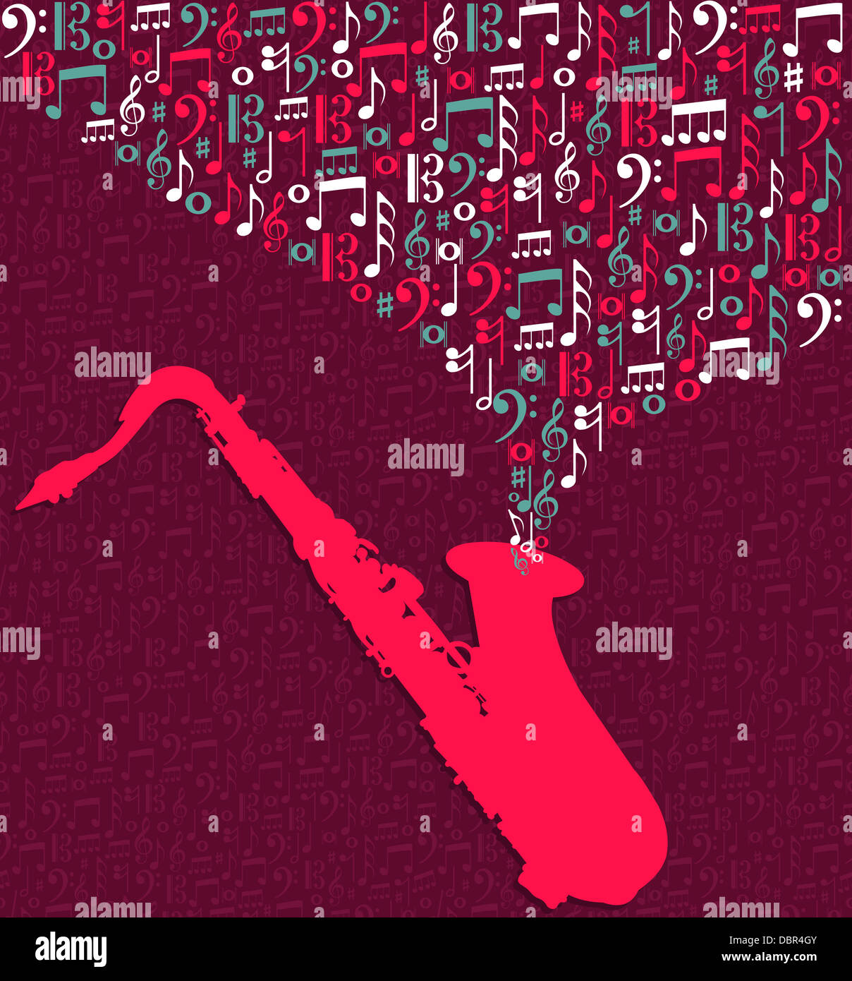 Bunte Noten Saxophon Spritzen Abbildung. Vektor-Datei geschichtet für einfache Handhabung und individuelle Farbgebung. Stockfoto