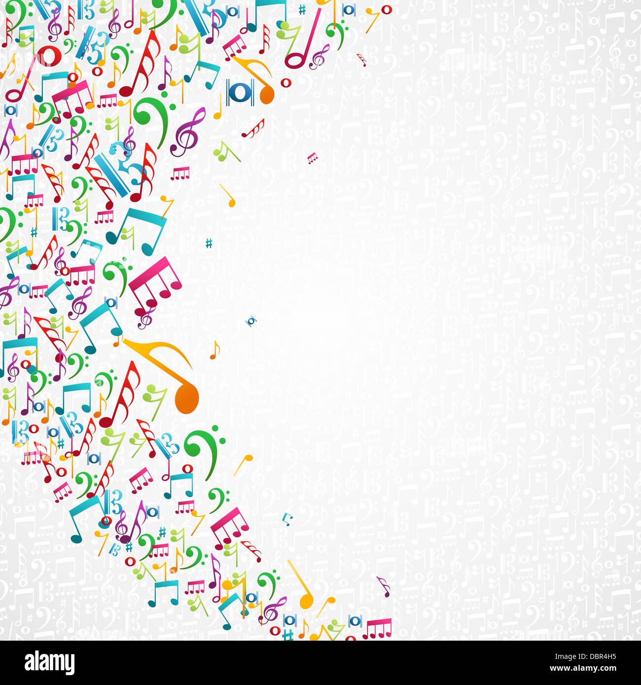 Bunte zufällige Musik stellt isoliert Hintergrund fest. Vektor-Datei geschichtet für einfache Handhabung und individuelle Farbgebung. Stockfoto