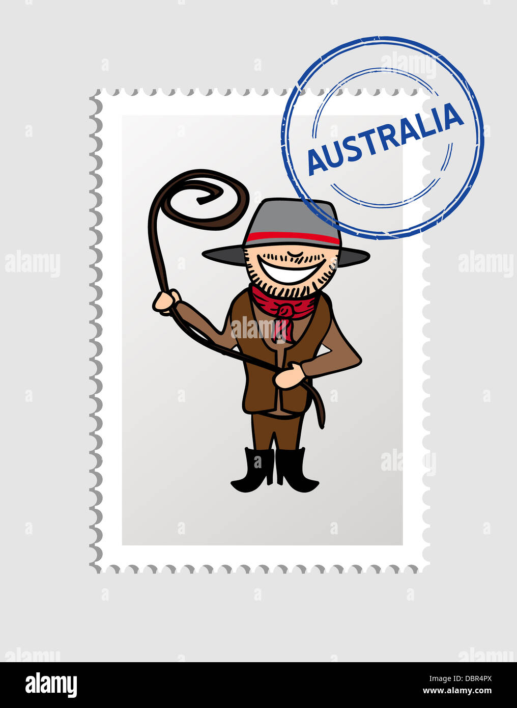 Australischer Mann Cartoon mit Australien Freimarke. Vektor-Illustration für eine einfache Bearbeitung geschichtet. Stockfoto