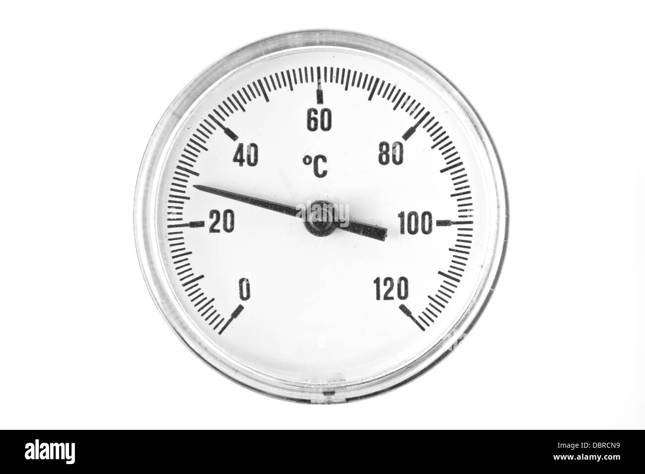 Industrielle Thermometer mit runden analogen Zifferblatt mit arabischen Ziffern Stockfoto