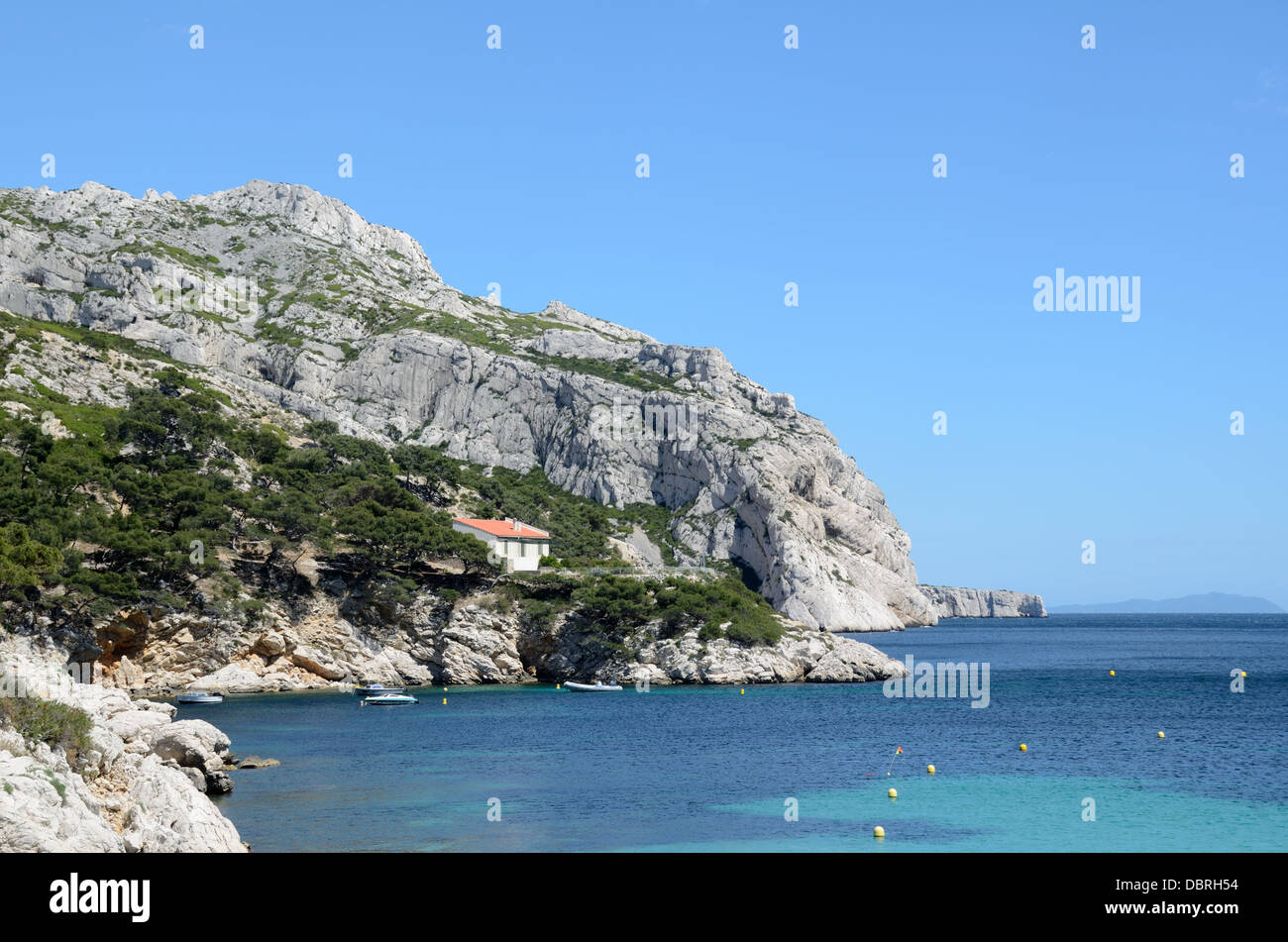 Sormiou Calanque im Nationalpark Calanques, Isoliert Von Cabanon, Bungalow, Hut oder Tiny House & Mediterranean Coast NR Marseille Provence Frankreich Stockfoto