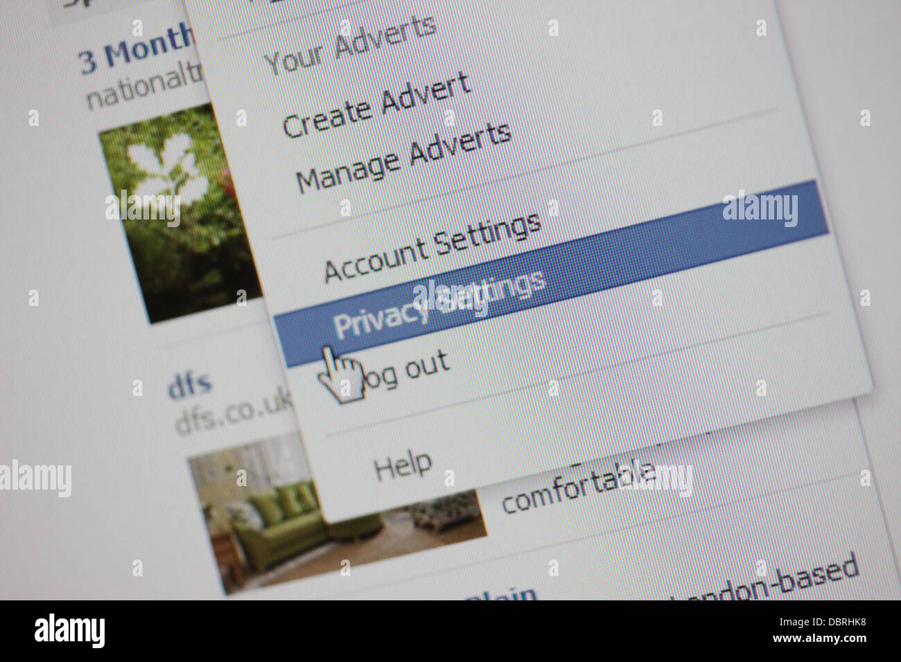 Facebook Privatsphäre-Einstellungen Stockfoto