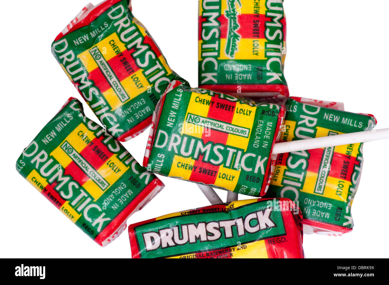 Traditionelle britische Süßigkeiten Drumstick kauen Drumsticks kaut Stockfoto