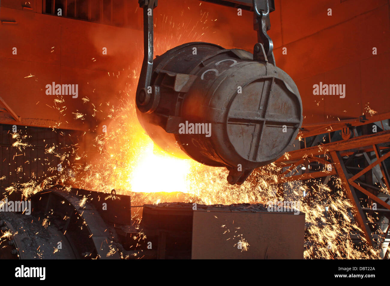 am glühenden geschmolzenen Stahl in Eisen und Stahl Unternehmen Produktionslandschaft Stockfoto