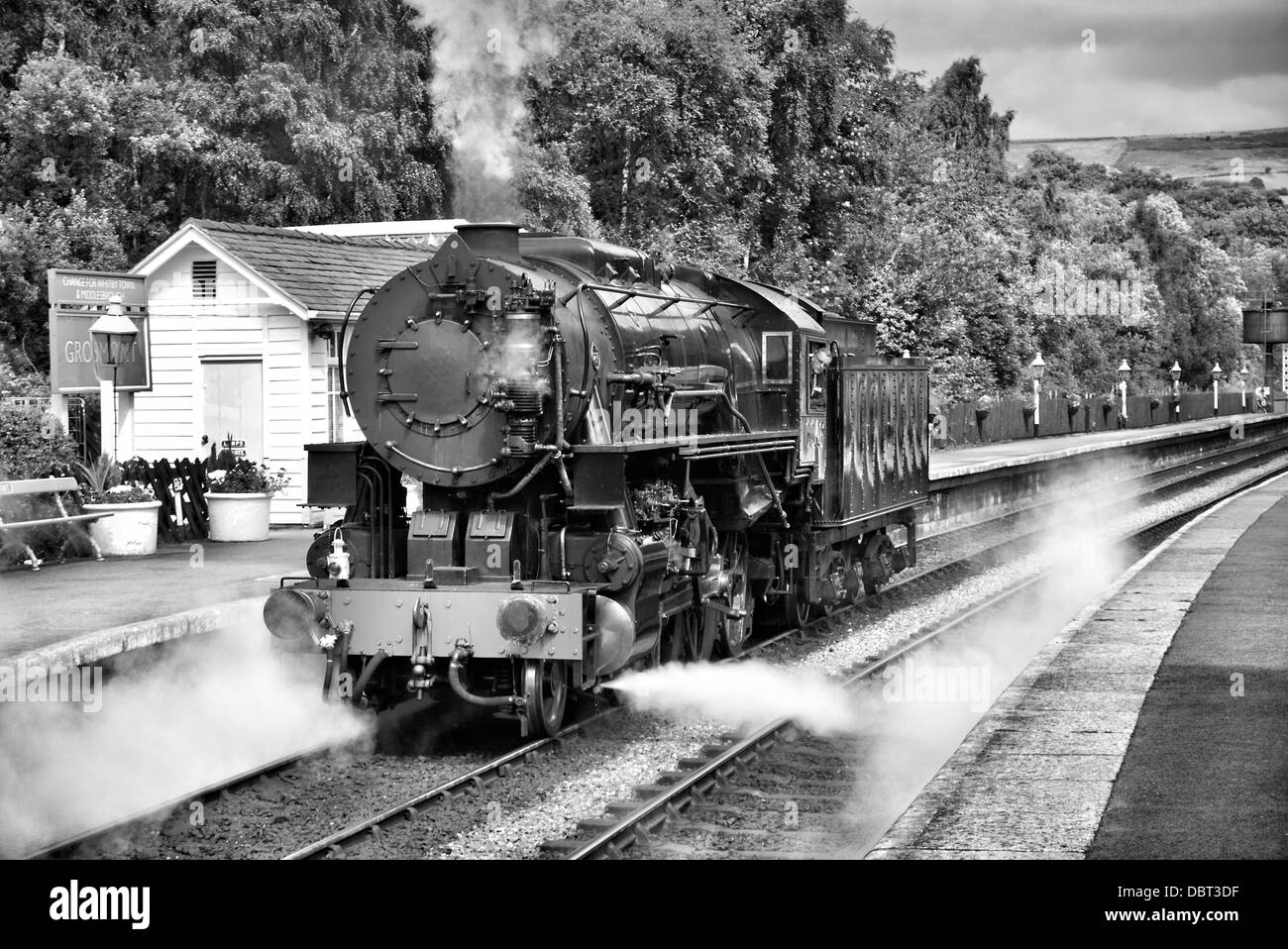 North Yorkshire Moors Railway. Amerikanische Dampflokomotive in Grosmont Station Stockfoto