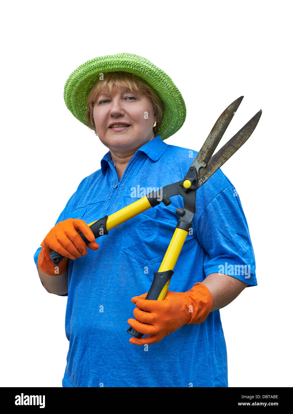 Ältere Frau mit Garten Schere Stockfoto