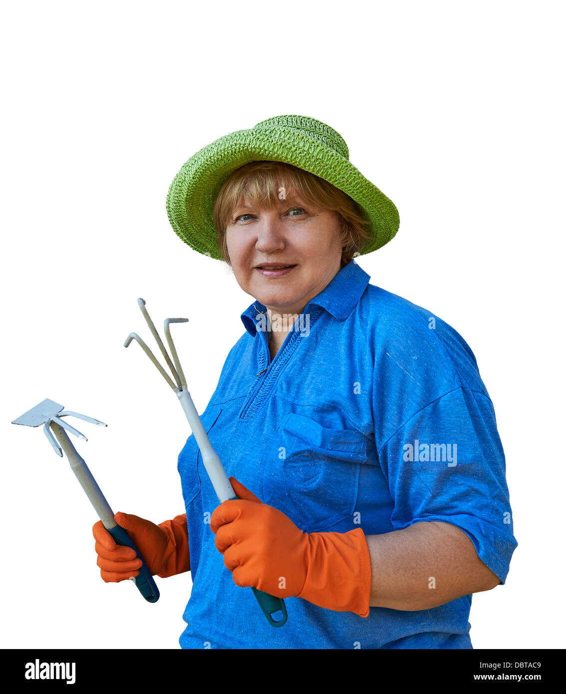 Ältere Frau mit Garten-Werkzeuge Stockfoto