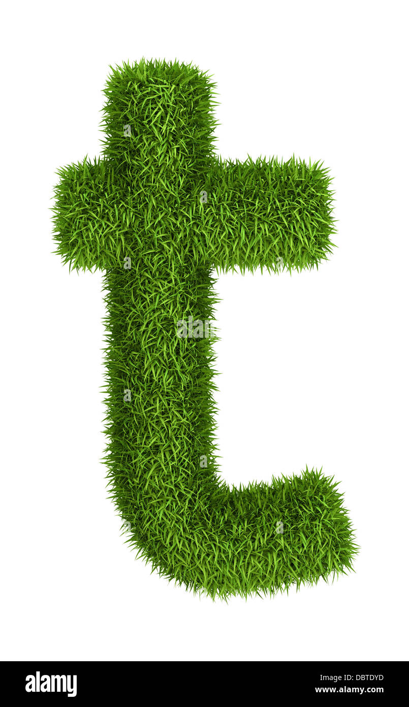 Naturrasen Brief t Kleinbuchstaben Stockfoto