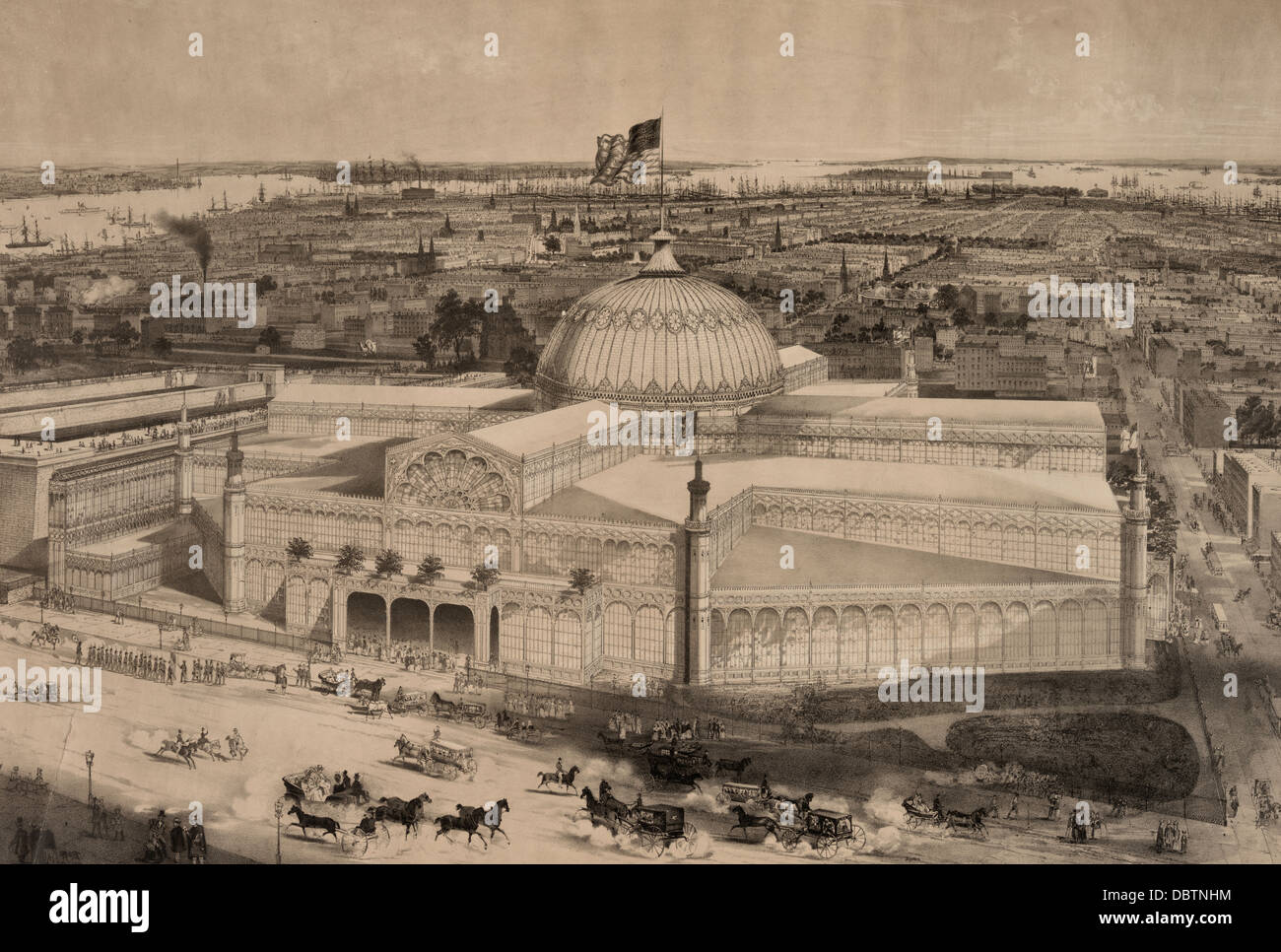 New York-Kristallpalast auf der Messe der Industrie aller Nationen, circa 1853 Stockfoto