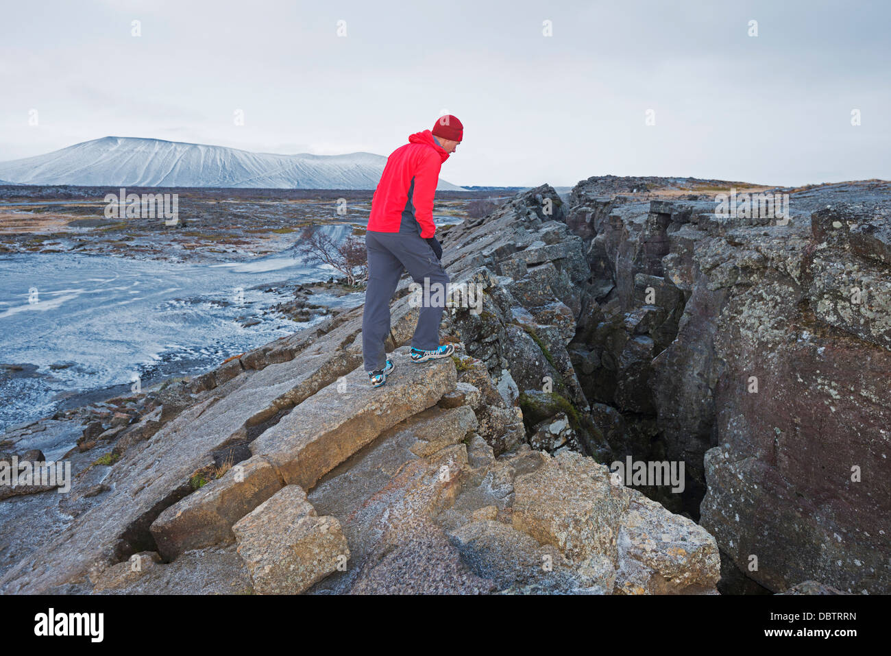 Divergierende Platten in einer vulkanischen Spalte Zone, Myvatn, Island, Polarregionen Stockfoto