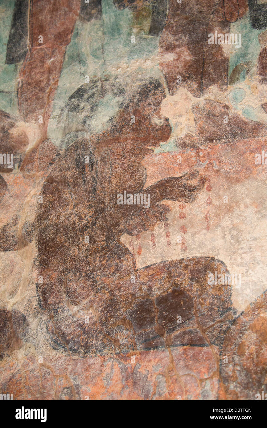 Gefangener des siegreichen Maya-Herrschers, Zimmer 2, Tempel der Wandmalereien, Bonampak archäologische Zone, Chiapas, Mexiko, Nordamerika Stockfoto