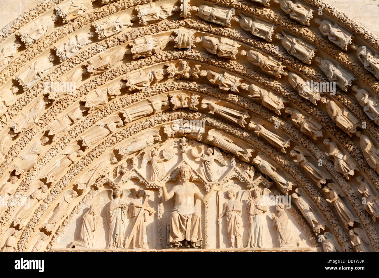 Das jüngste Gericht, Westportal, Kathedrale von Bourges, UNESCO-Weltkulturerbe, Cher, Centre, Frankreich Stockfoto