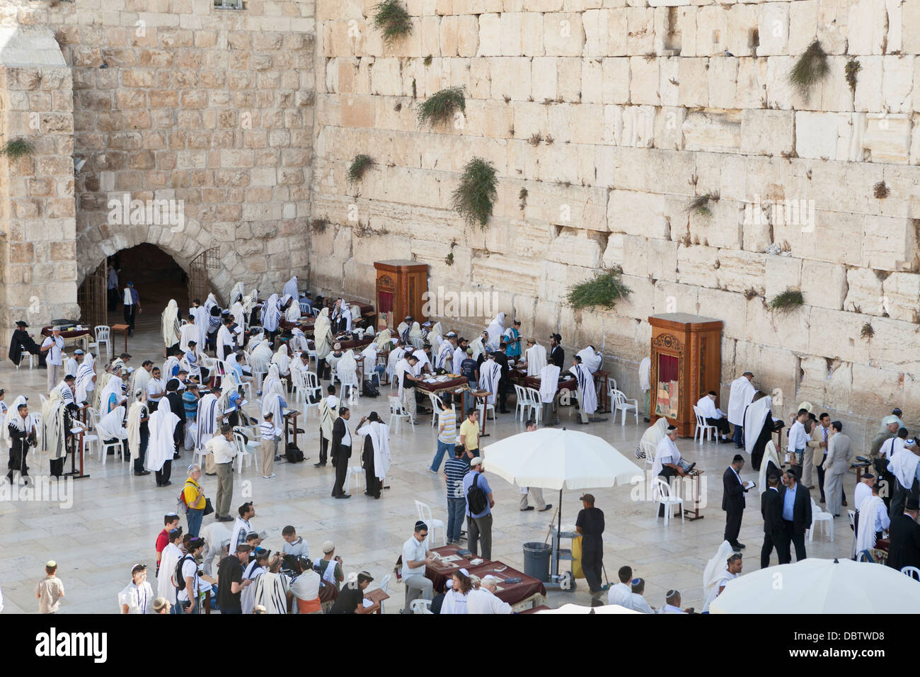 Jüdische Männer beten an der Klagemauer, Jerusalem, Israel. Stockfoto