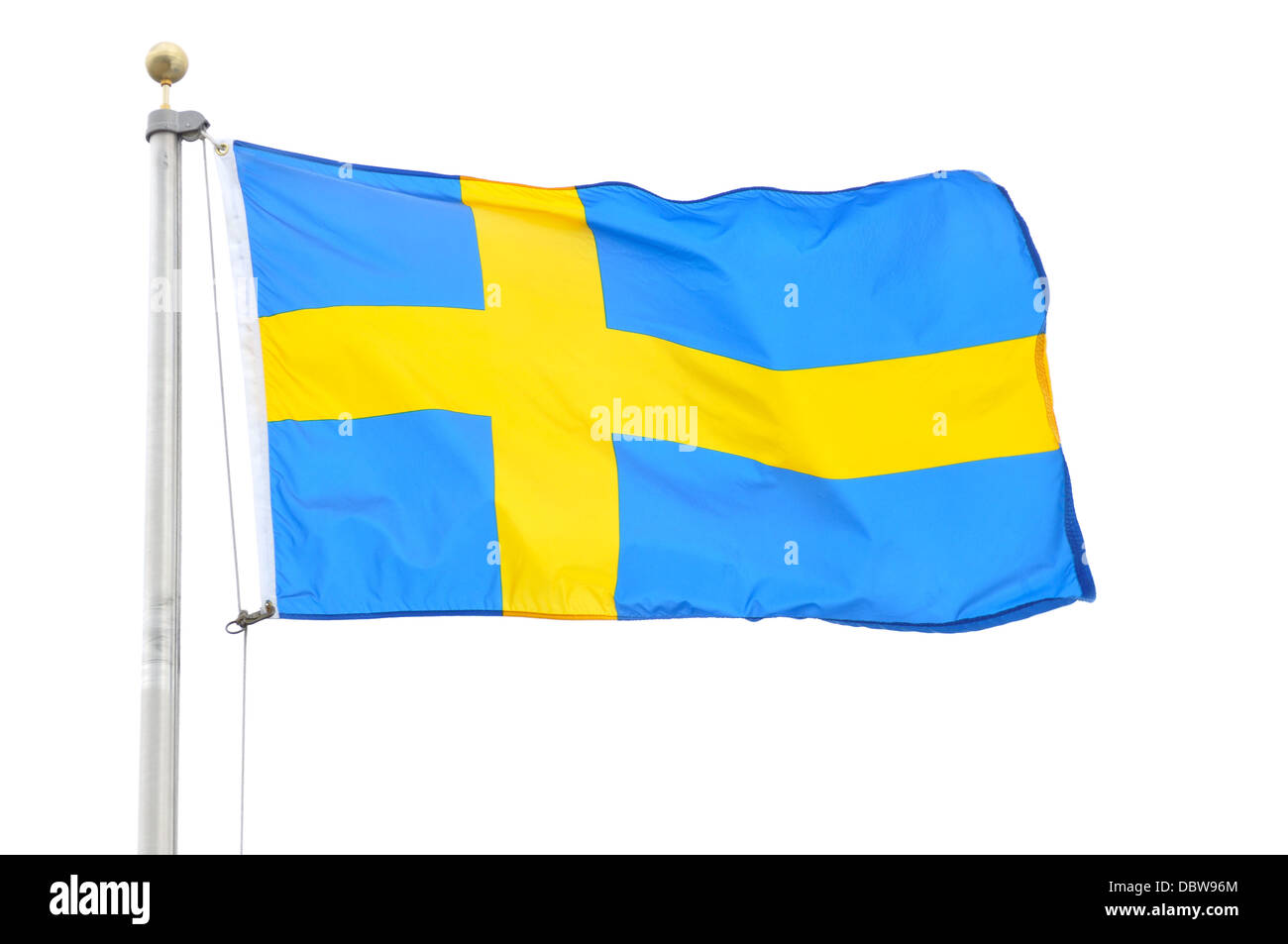 Schwedische Flagge mit weissem Hintergrund Stockfoto