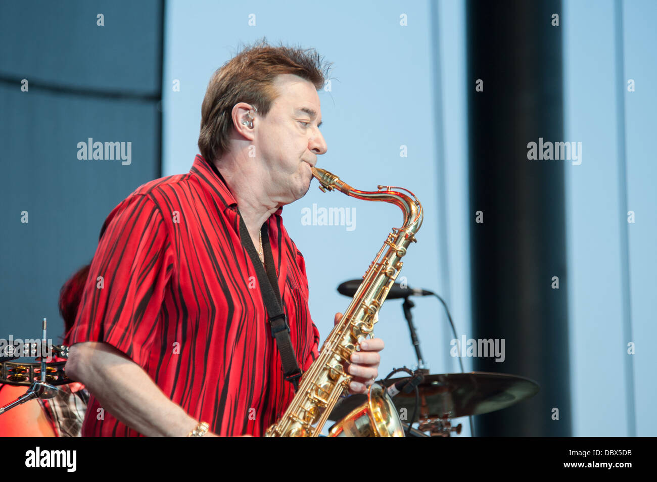 LINCOLN, CA - 3 AUGUST: Saxophonist Walt Parazaider der Rock-Band führt Chicago auf Thunder Valley Casino Resort am August Stockfoto