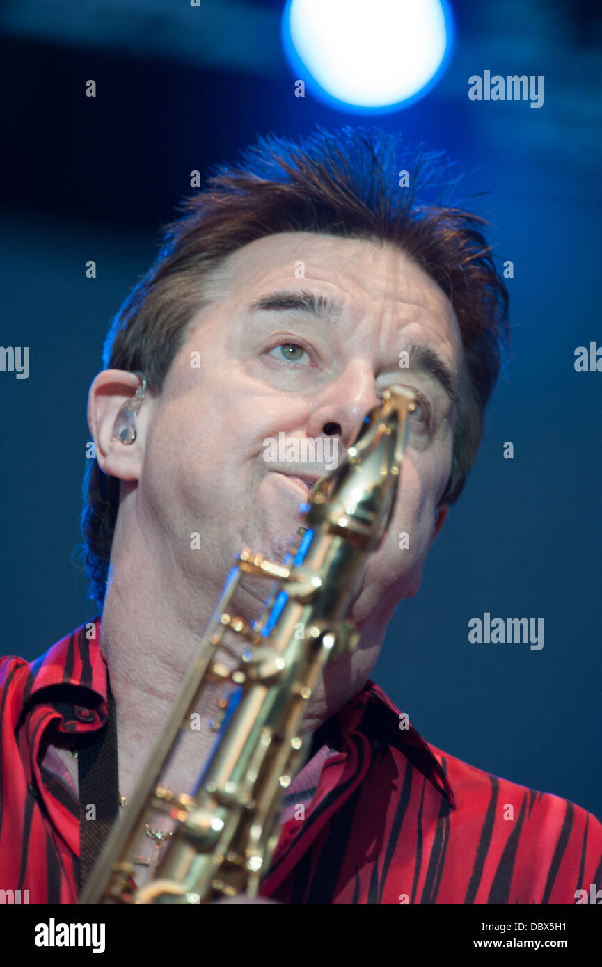 LINCOLN, CA - 3 AUGUST: Saxophonist Walt Parazaider der Rock-Band führt Chicago auf Thunder Valley Casino Resort am August Stockfoto