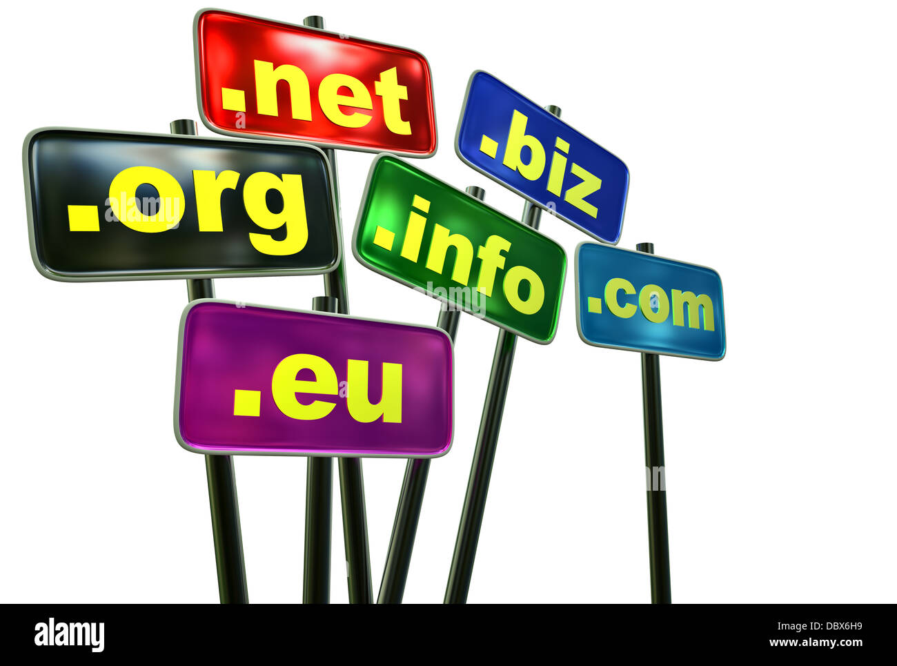 Satz von Zeichen mit Domains als Schaltflächen Stockfoto