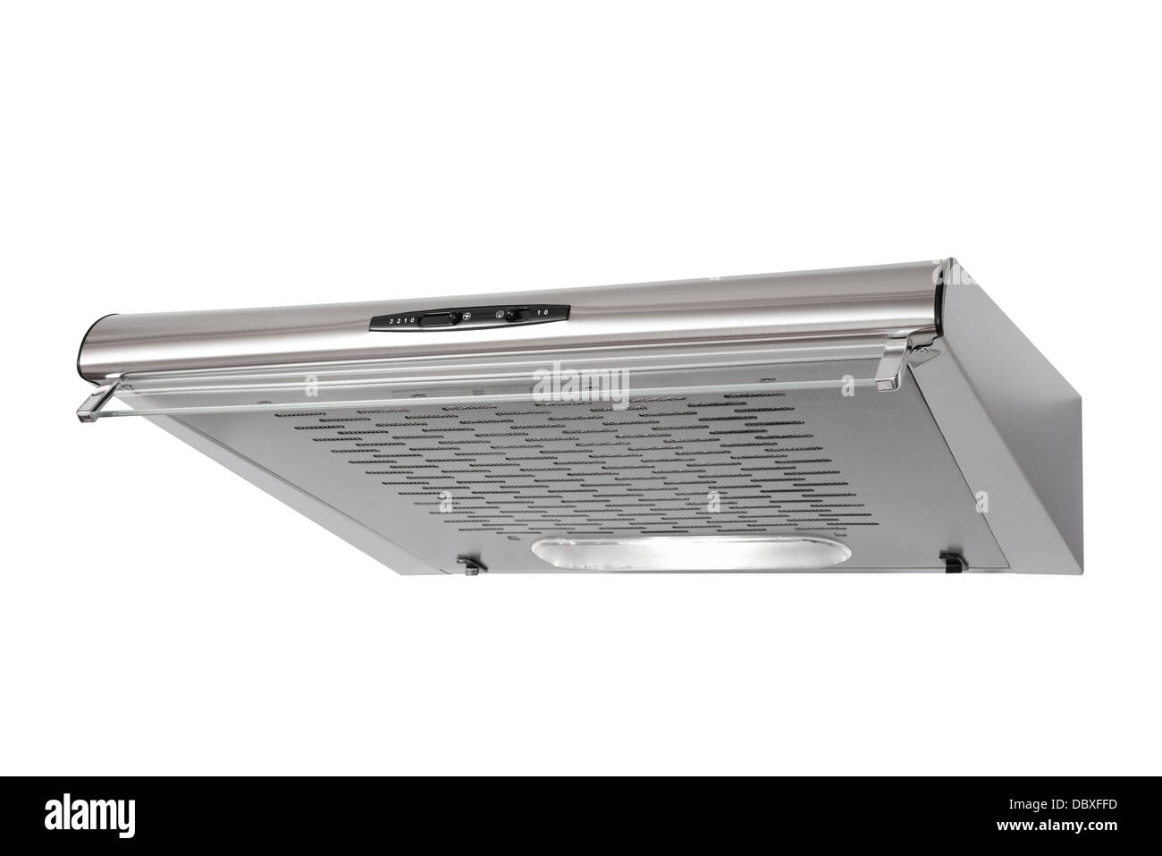 Modernen INOX Dunstabzugshaube isoliert auf weiss Stockfoto