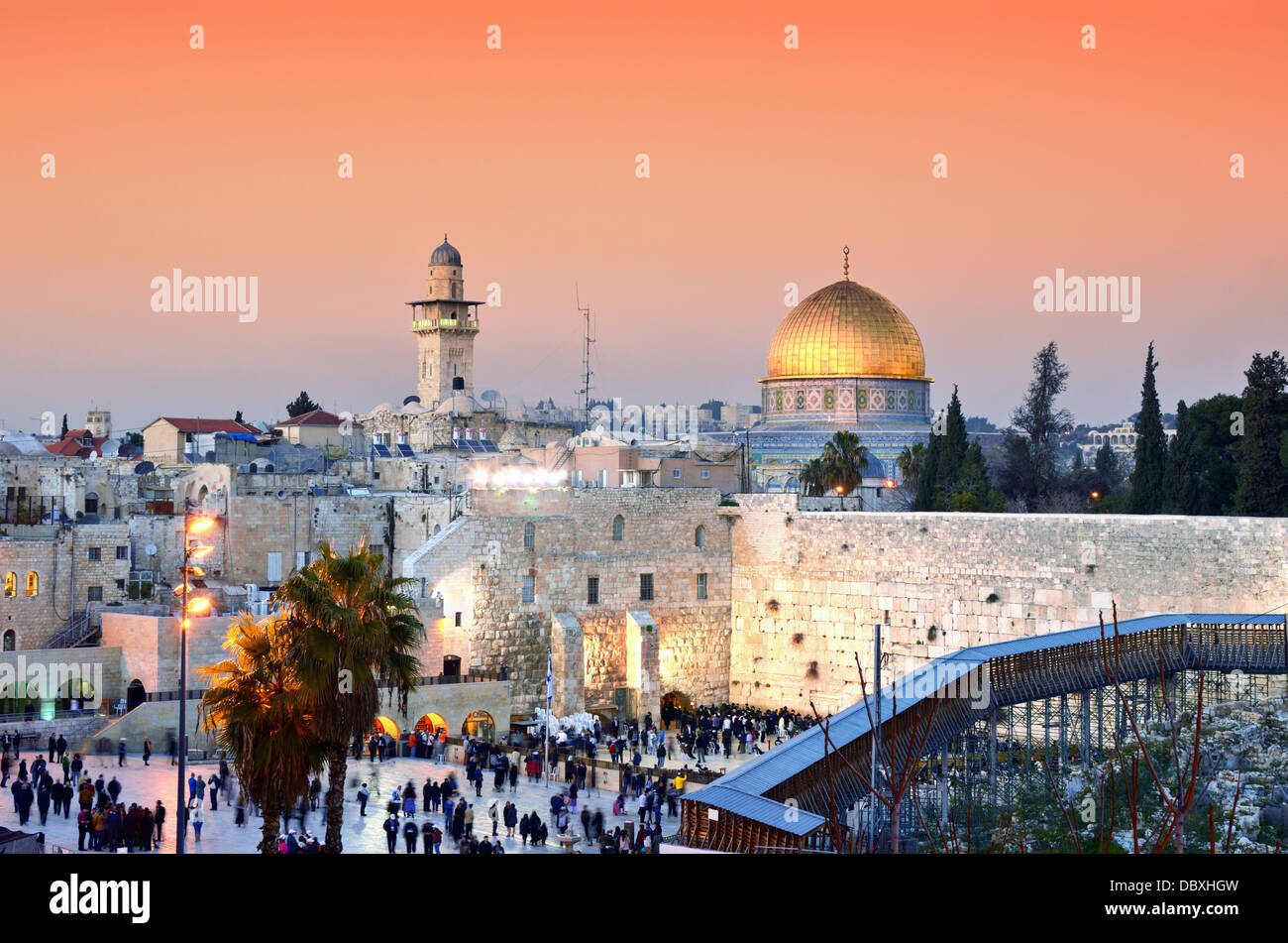 Skyline der Altstadt am er Klagemauer und Tempelberg in Jerusalem, Israel. Stockfoto