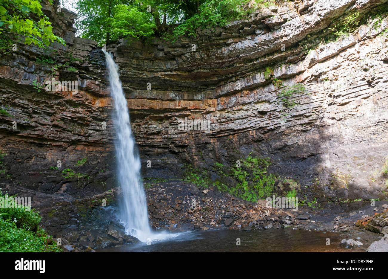 Großbritannien, England, North Yorkshire, Hardraw Kraft, Englands höchste einzelne Tropfen Wasserfall, ca. 100ft Stockfoto