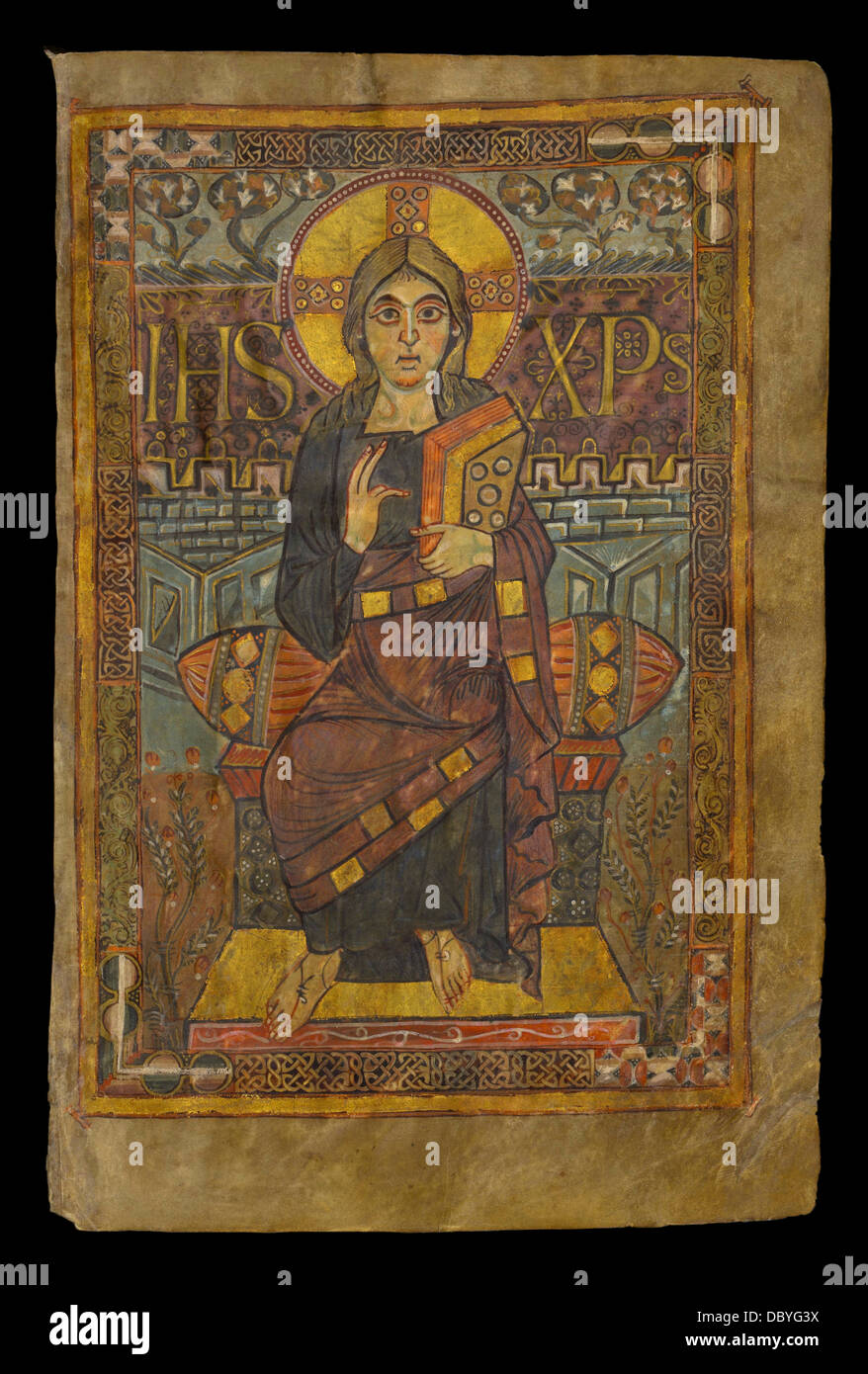 Christ in der Majestät, von der Evangéliaire Dit de Charlemagne. Stockfoto
