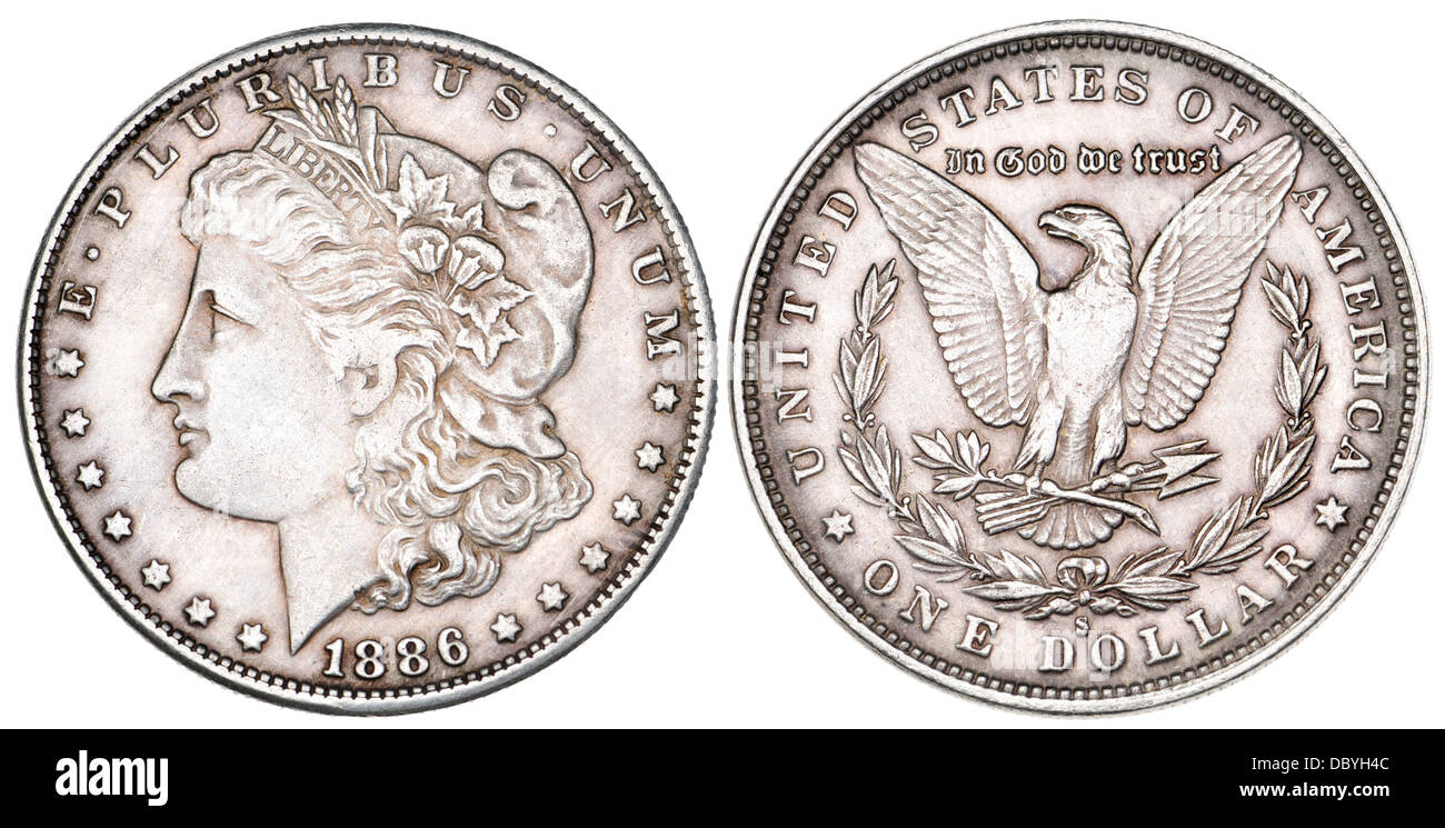 US-Morgan Dollar (1886) Silber-Münze Stockfoto