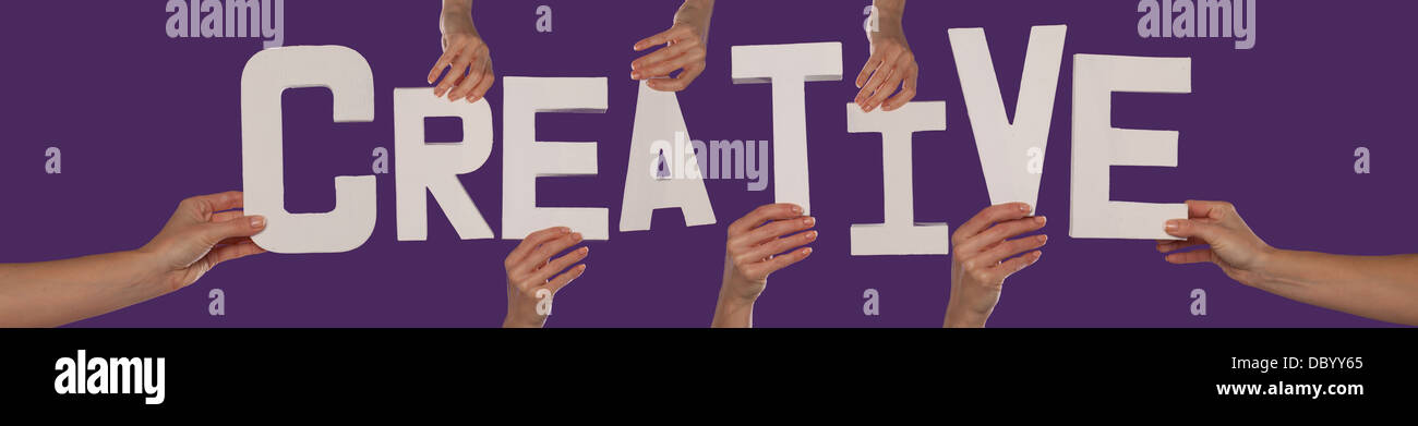 Weiße Beschriftung Rechtschreibung CREATIVE alphabet Stockfoto
