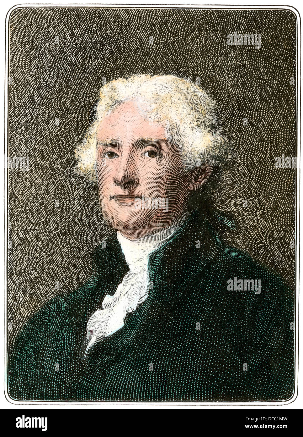 Thomas Jefferson portrait. Hand - farbige Holzschnitt Stockfoto