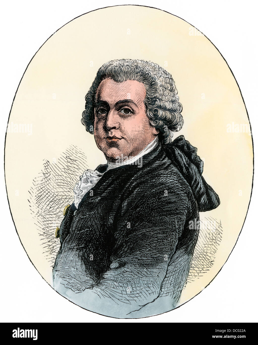 John Adams Porträt in ein Oval. Hand - farbige Holzschnitt Stockfoto