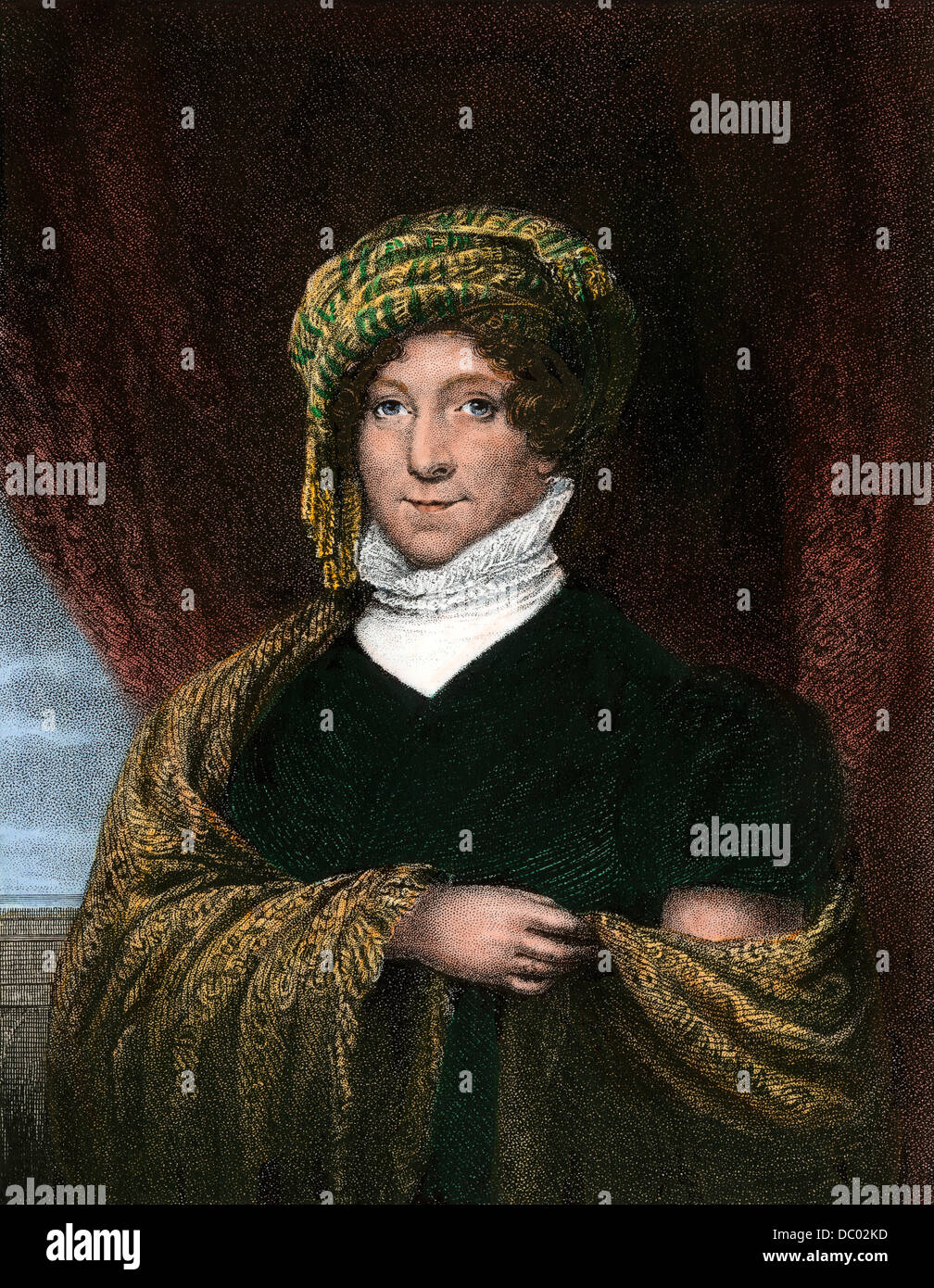 First Lady Dolley Madison. Handcolorierte Stahlstich Stockfoto