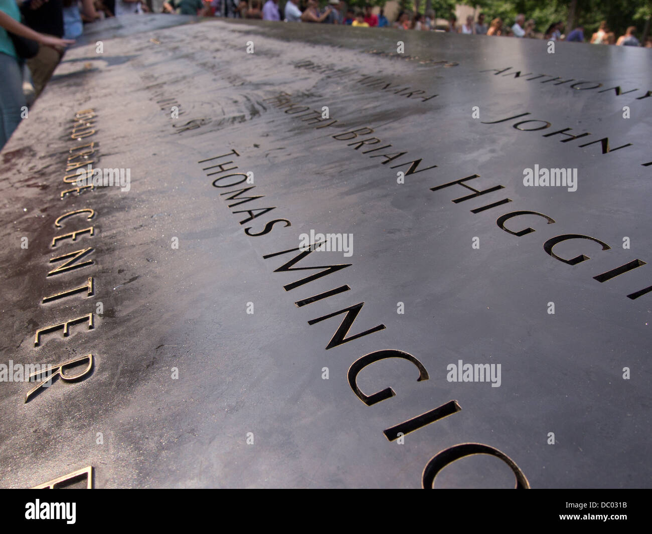 Metallplatte eingravierten Namen Gedenktafel 9/11 Stockfoto