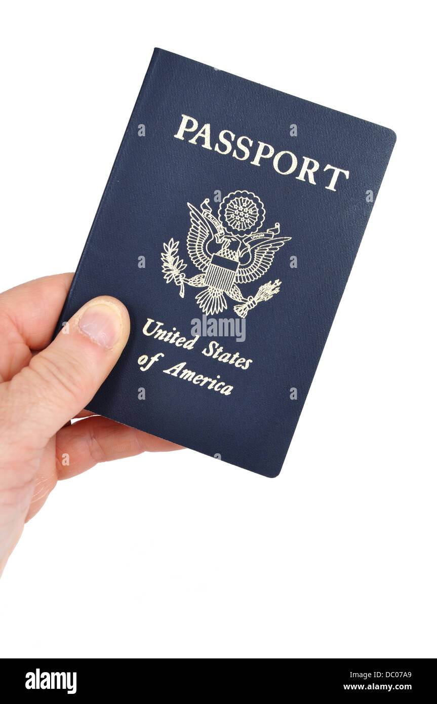 Hand, die einen amerikanischen Pass Stockfoto