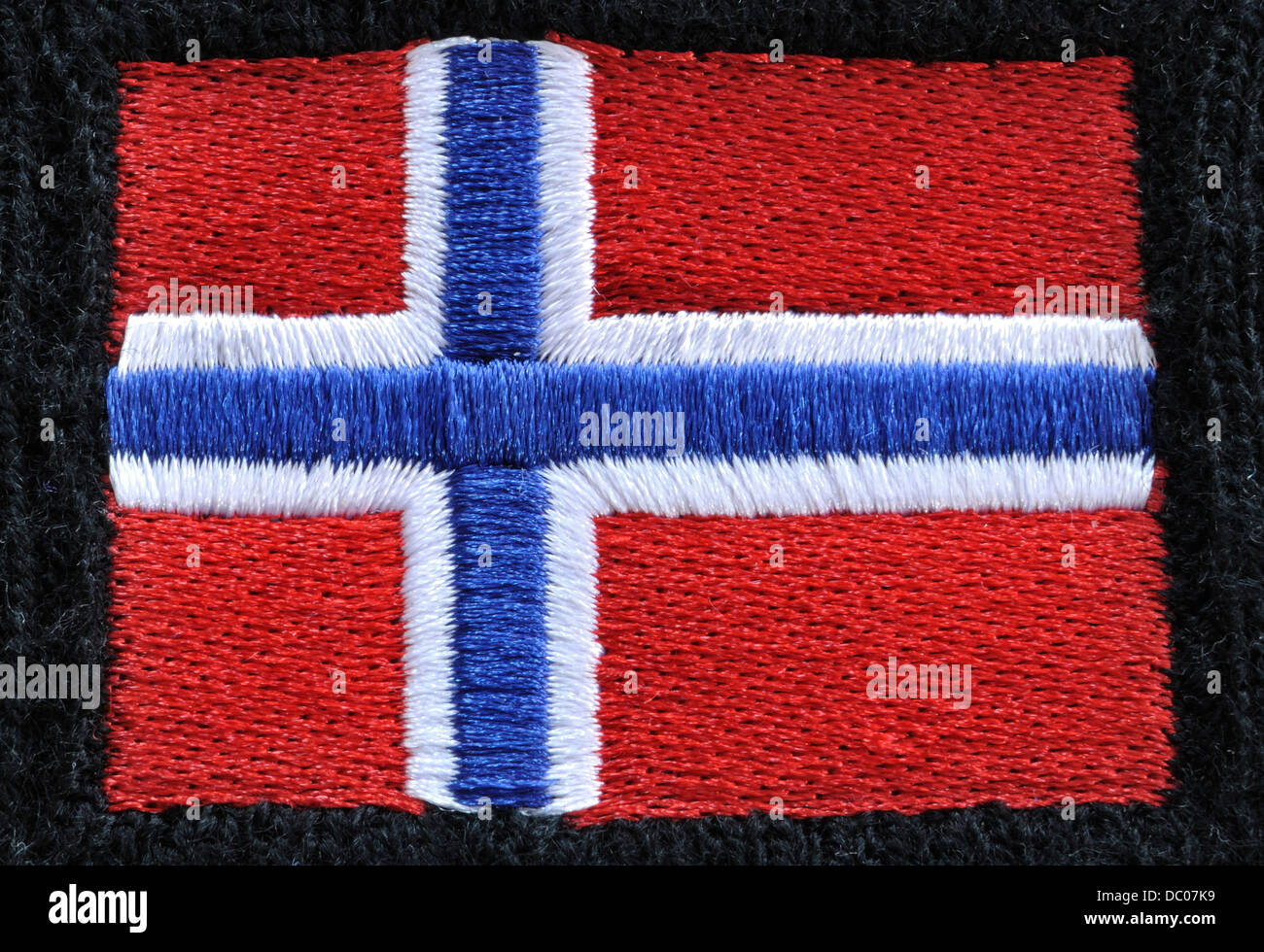 Bestickte Flagge Norwegens Stockfoto