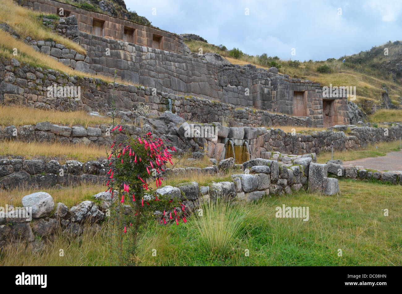 Die Inka-Stätte von Tambomachay, am Stadtrand von Cusco, Peru Stockfoto