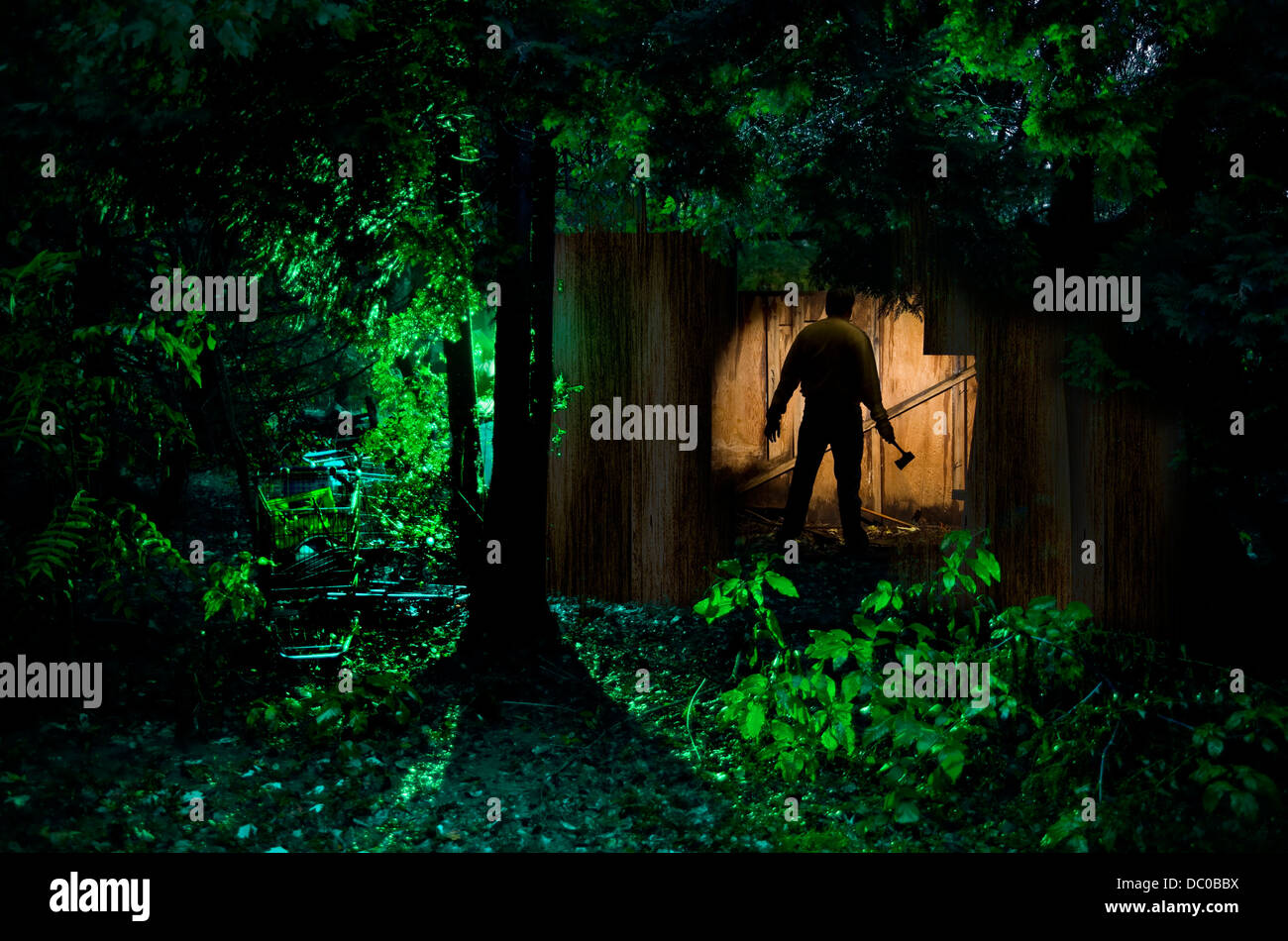 Kriminelle Sträfling In Schuppen in der Nacht, USA Stockfoto