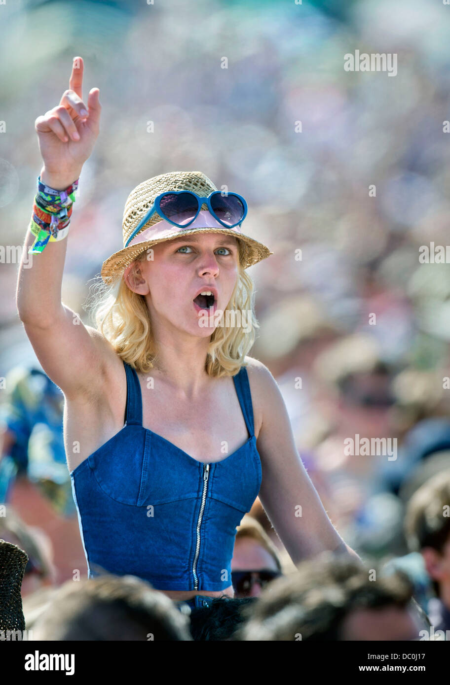 Glastonbury Festival 2013 - Fans bei der Aufführung von Noah und der Wal auf der anderen Bühne. Stockfoto