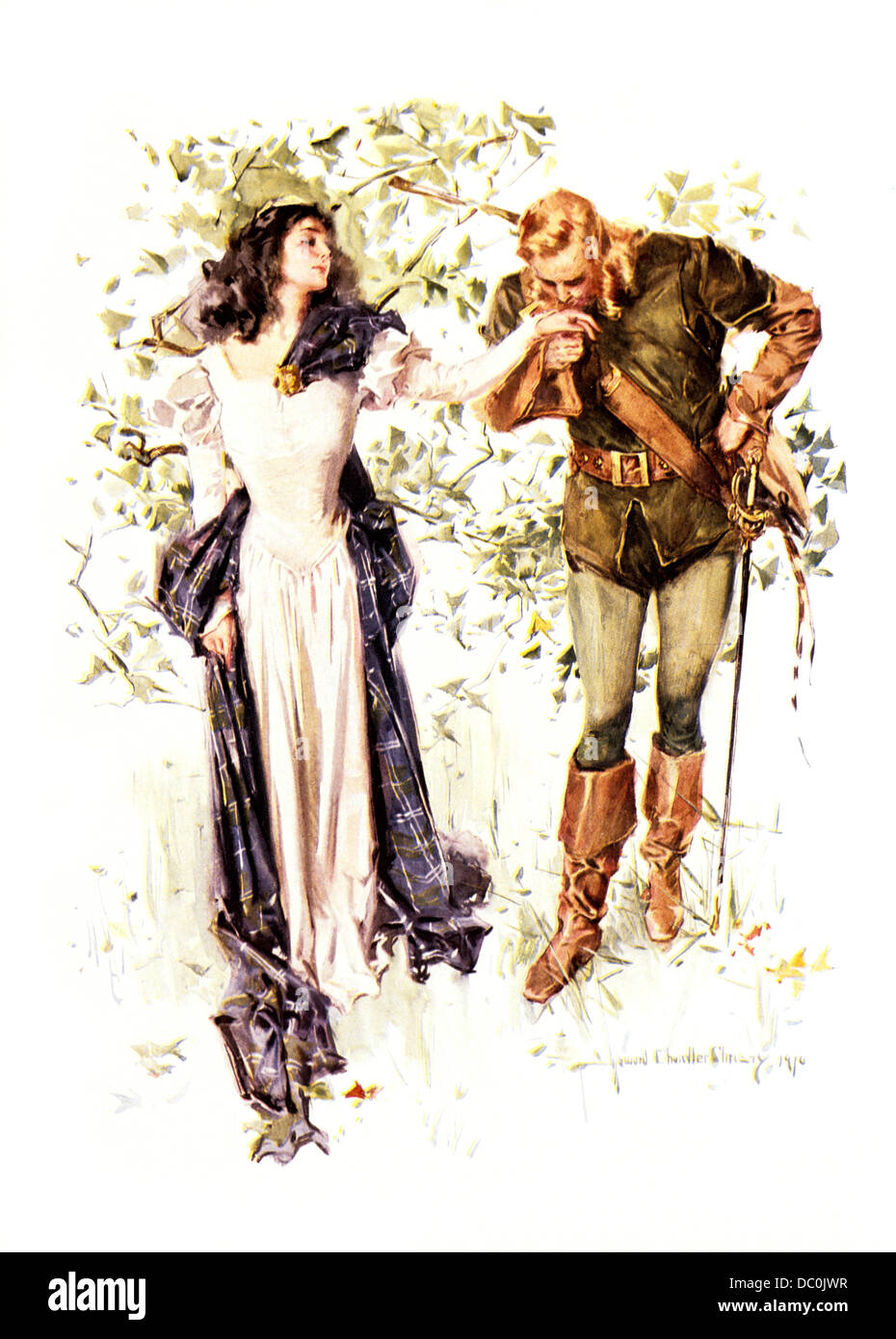 1910-ILLUSTRATION VON 13. JAHRHUNDERT ROBIN HOOD UND MAID MARIAN VON H. C. CHRISTY Stockfoto