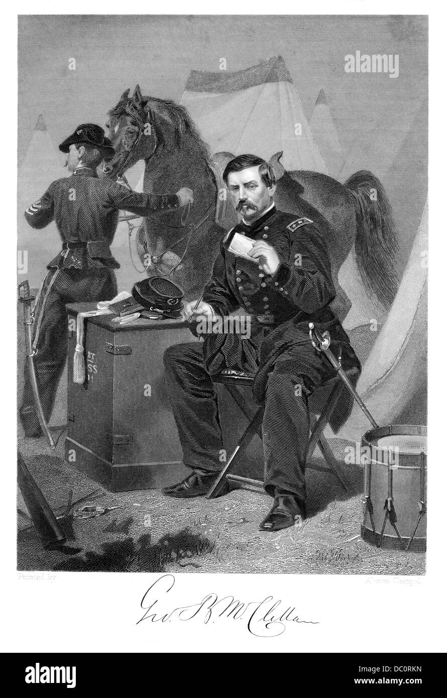 1800S 1865S ALLGEMEINE GEORGE BRINTON MCCLELLAN ANSCHLUß-ARMEE WÄHREND DES AMERIKANISCHEN BÜRGERKRIEGES Stockfoto