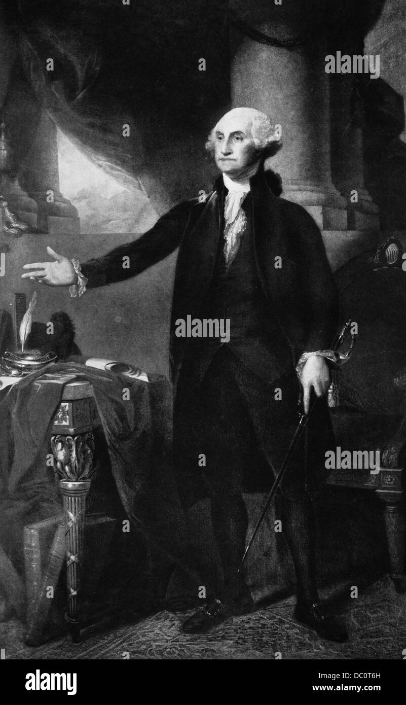 1700S 1790S GEORGE WASHINGTON STÄNDIGEN PORTRÄT ALS ERSTER PRÄSIDENT DER VEREINIGTEN STAATEN VON AMERIKA Stockfoto