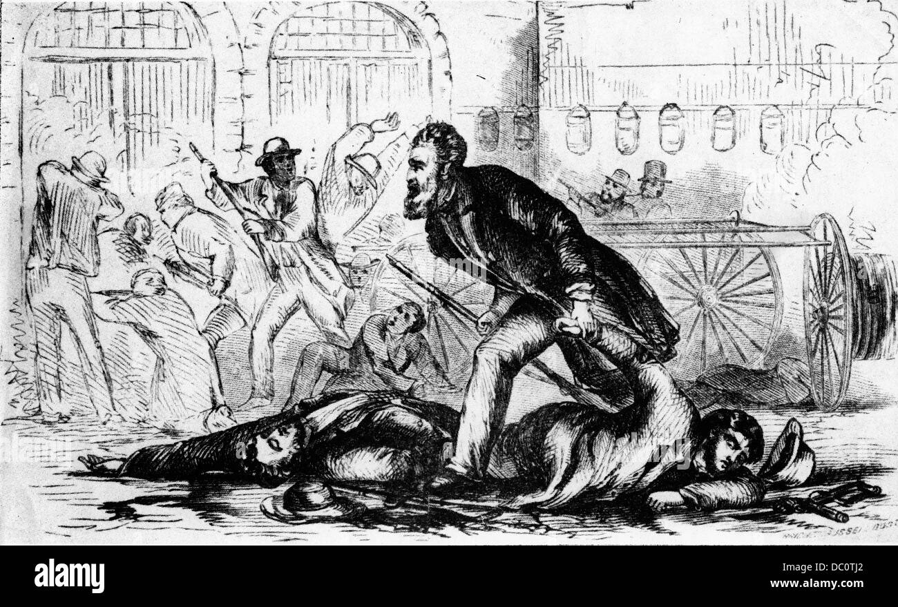 1850 S 16. OKTOBER 1859 JOHN BRAUN BEI HARPERS FERRY EINEN SOHN LAG TOT NEBEN IHM UND DEN STERBENDEN SOHN AN DER HAND HALTEN Stockfoto