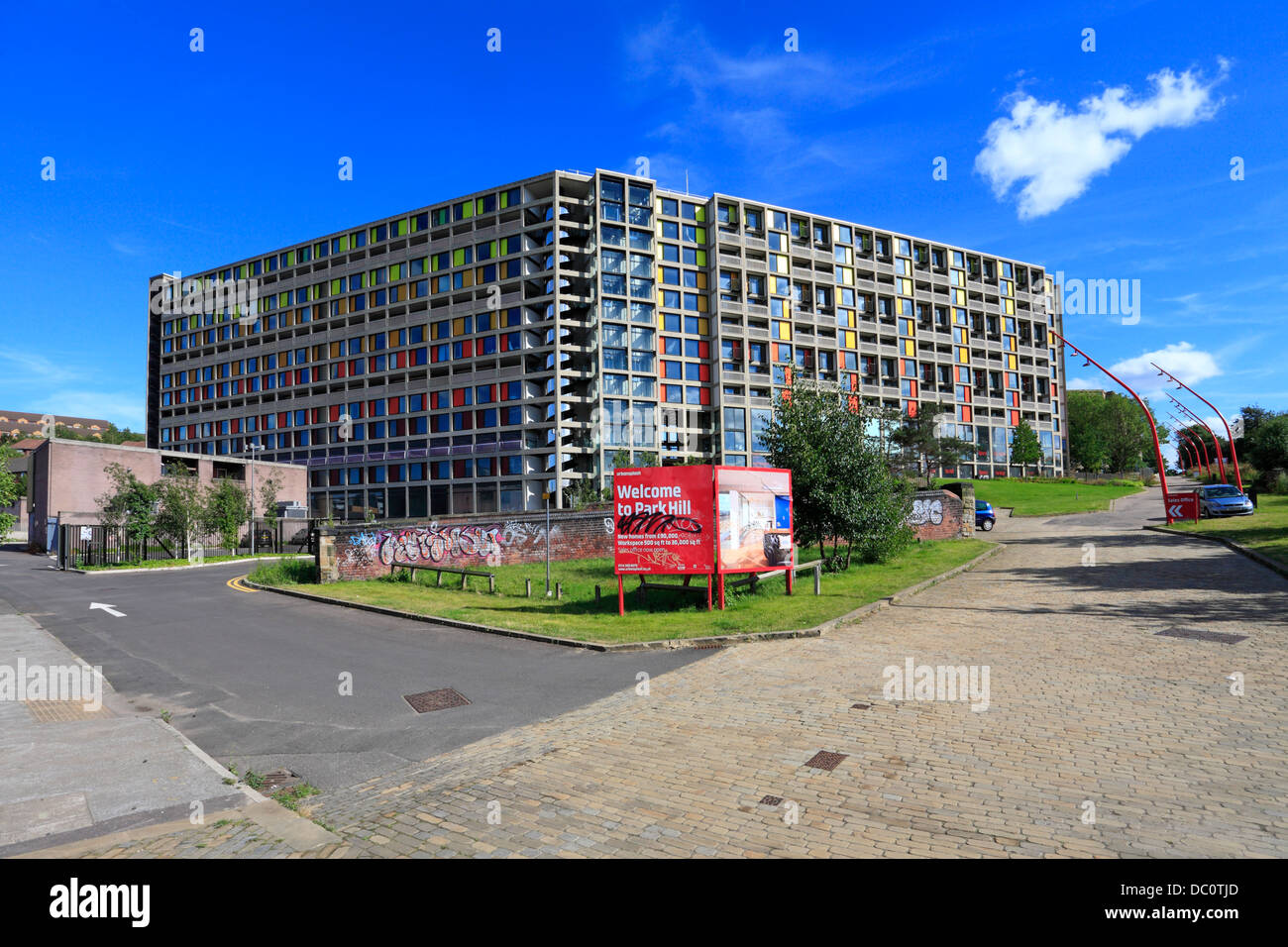 Grad II aufgeführten Park Hill Wohnungen Immobilien Renovierung durch Urban Splash, Sheffield, South Yorkshire, England, UK. Stockfoto