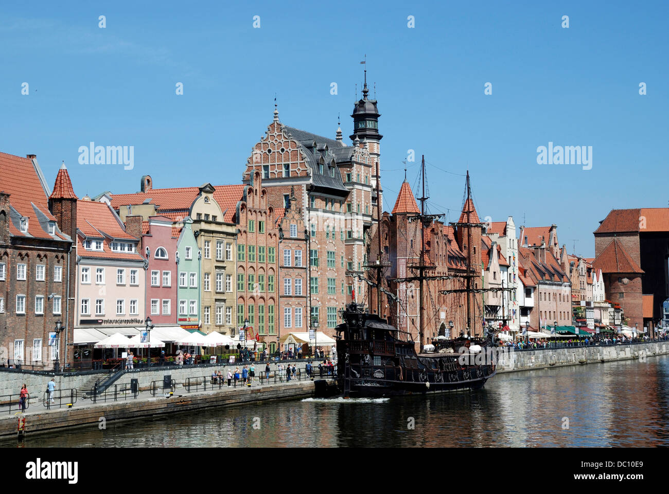 Historische Altstadt von Danzig mit dem alten Hafen auf der Mottlau. Stockfoto