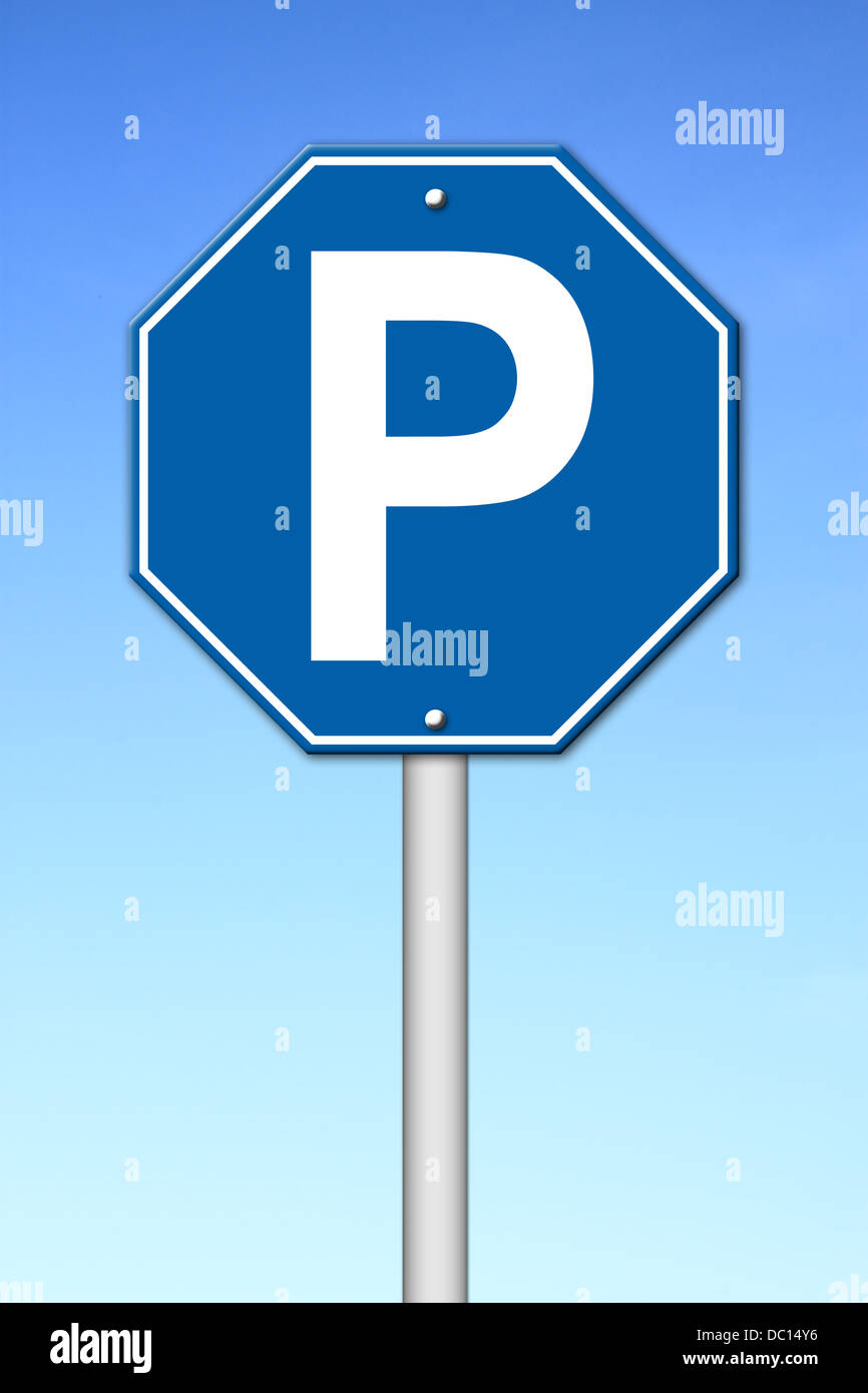 Sechseck Parkplatz Schild mit blauem Himmel Stockfoto