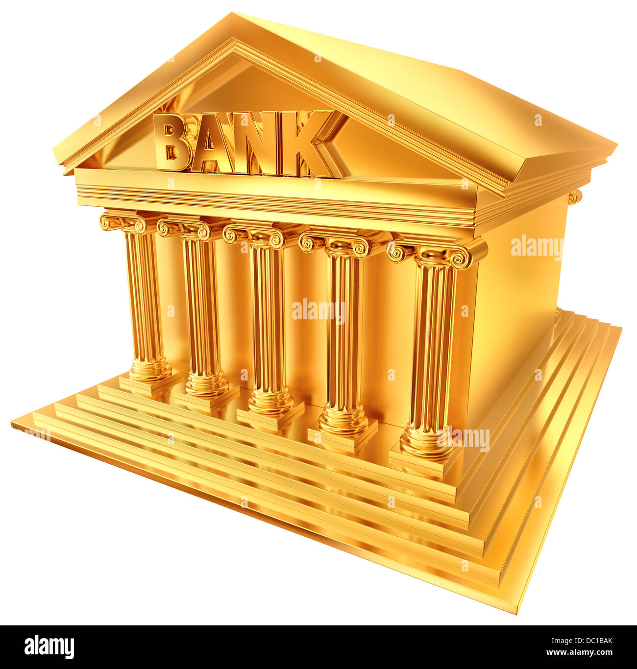3D goldenes Symbol ein Bankgebäude Stockfoto