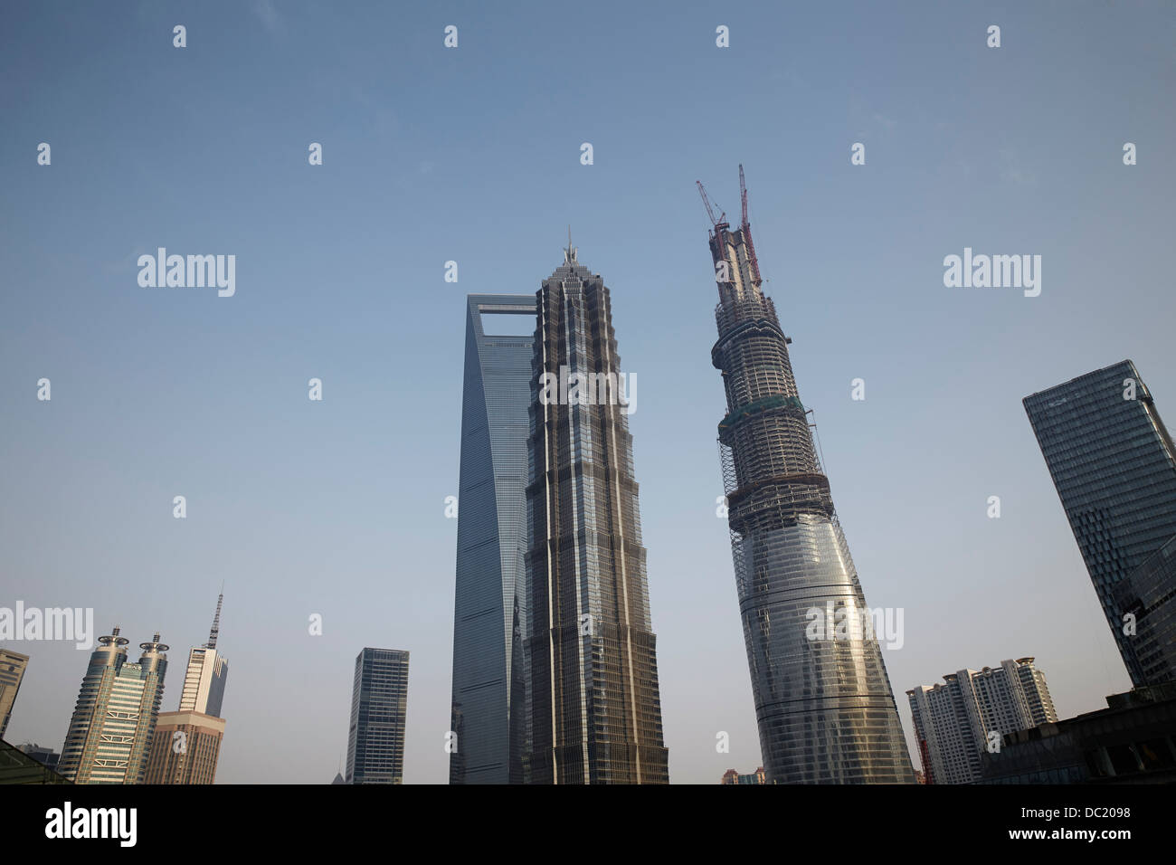 Shanghai Tower, Jin Mao Tower und Shanghai World Financial Center, Shanghai, China Stockfoto