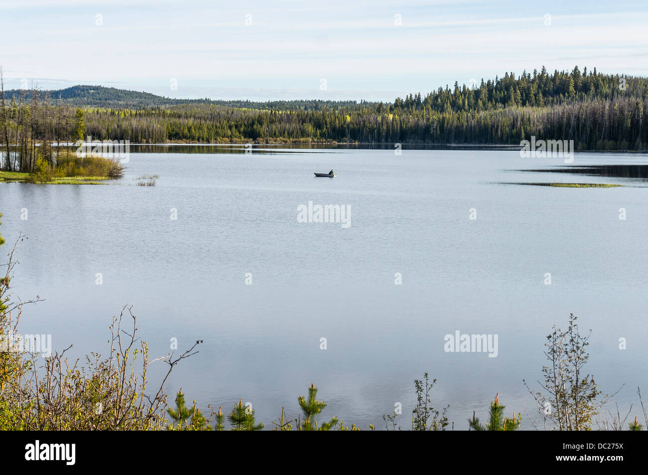 Einsamen Fischer auf Rossmore See in der Nähe von Kamloops, British Columbia, Kanada. Stockfoto